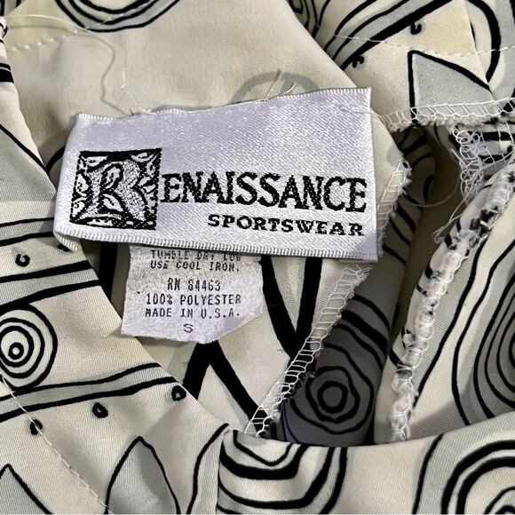 VTG 90s RENAISSANCE SPORTSWEAR Boxy Geometric Scribble Cream Black blouse S - Picture 12 of 12